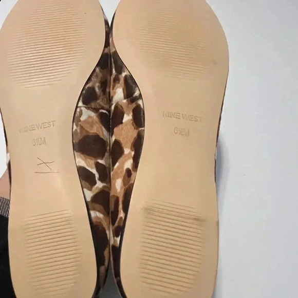 NIne West Women Size 6.5 Flats Leopard Leather Almond Toe Classic Preppy Nuetral - Picture 5 of 8